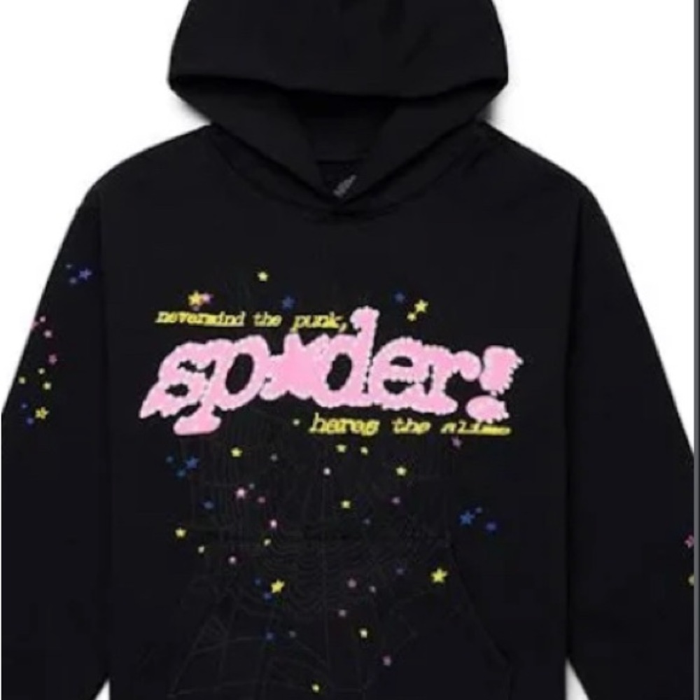 Black Hoodie with Pink and Yellow Graphic